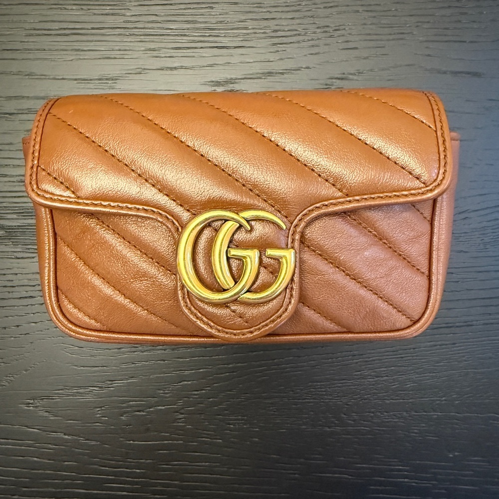 Gucci GG Marmont Matelassé Super Mini Bag 'Brown'